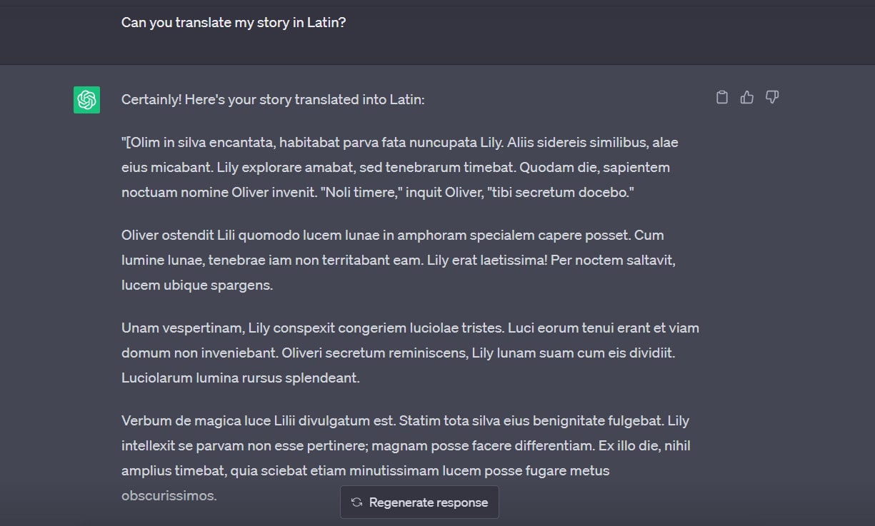 Chatgpt helping With translating a story