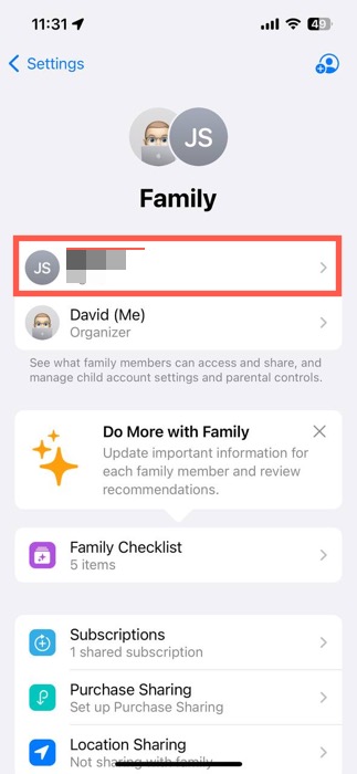 Child Name Highlight In Family