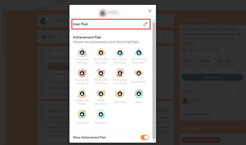 Click on the User Flair option in the subreddit
