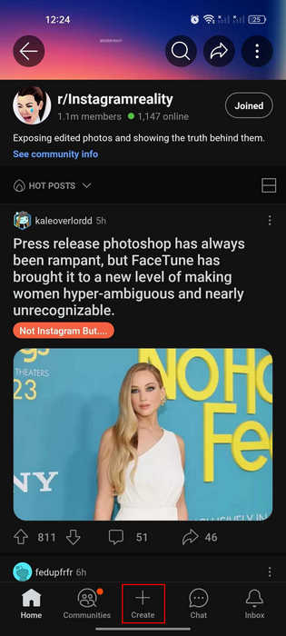 Clicking on the plus icon in subreddit