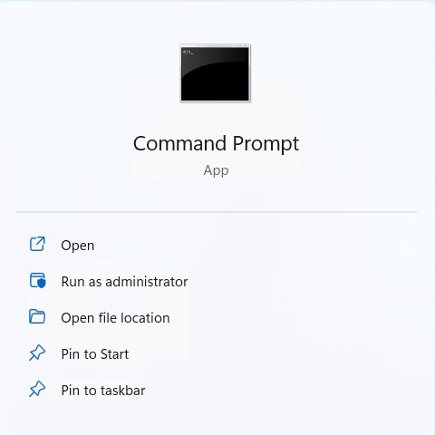 Running Command Prompt as administrator via Windows Search.