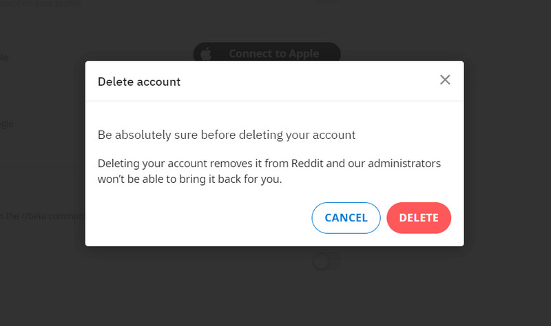 Confirm Reddit account deletion