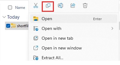 Copying the .ZIP file subfolder by clicking copy icon.