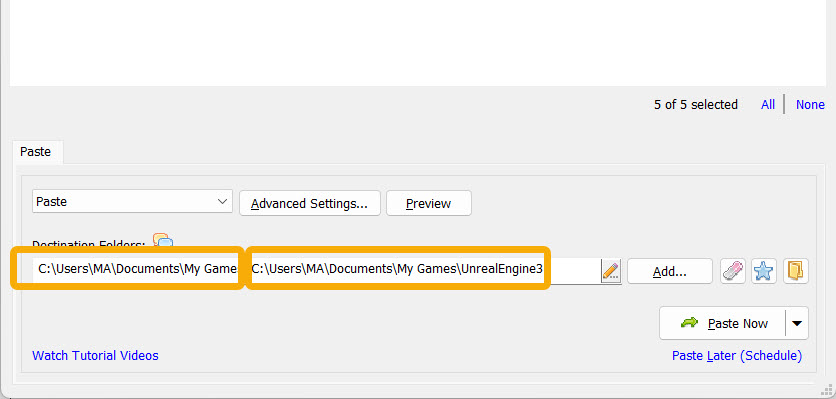 Selecting multiple destination folders for "Paste" action in Copywhiz app. 