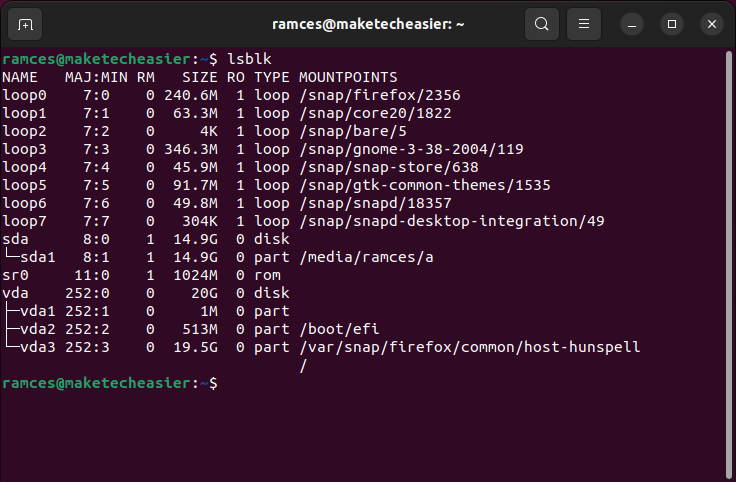 cfdisk-lsblk A terminal showing the output of lsblk.