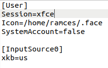 A screenshot showing the value of the Sessions variable being set to "xfce."
