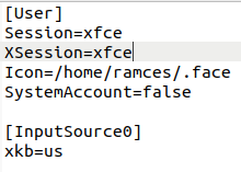 A screenshot of the XSession variable being set to "xfce."