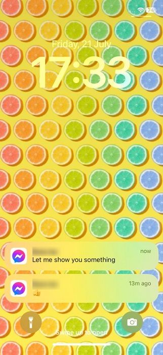 Facebook message previews on iOS device.