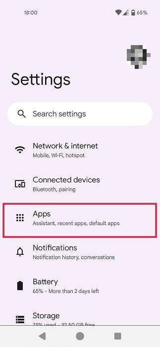 Tapping on "Apps" in Android Settings.