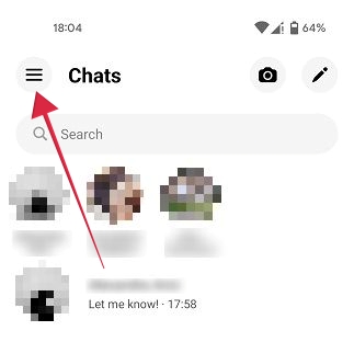 Clicking on hamburger menu in Messenger app.