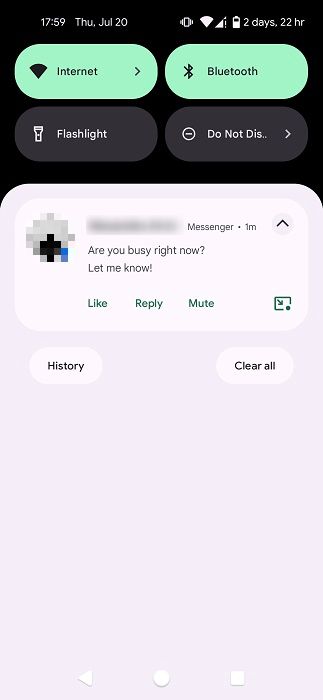 Facebook message preview on Android.