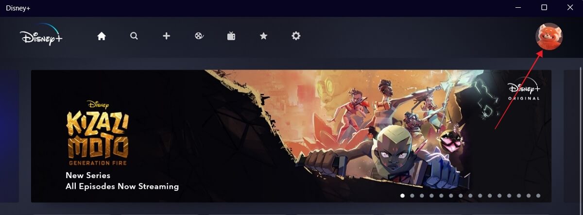 Clicking on profile picture in Disney Plus desktop app.
