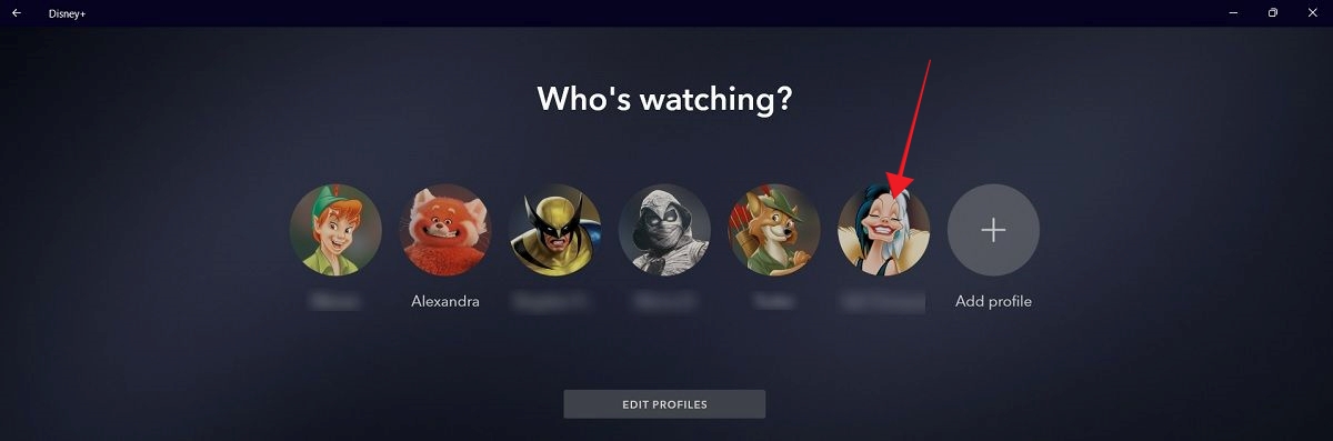 Switching to different profile in Disney Plus desktop app.