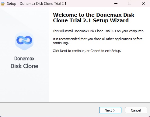 Donemax Disk Clone Review Setup Wizard