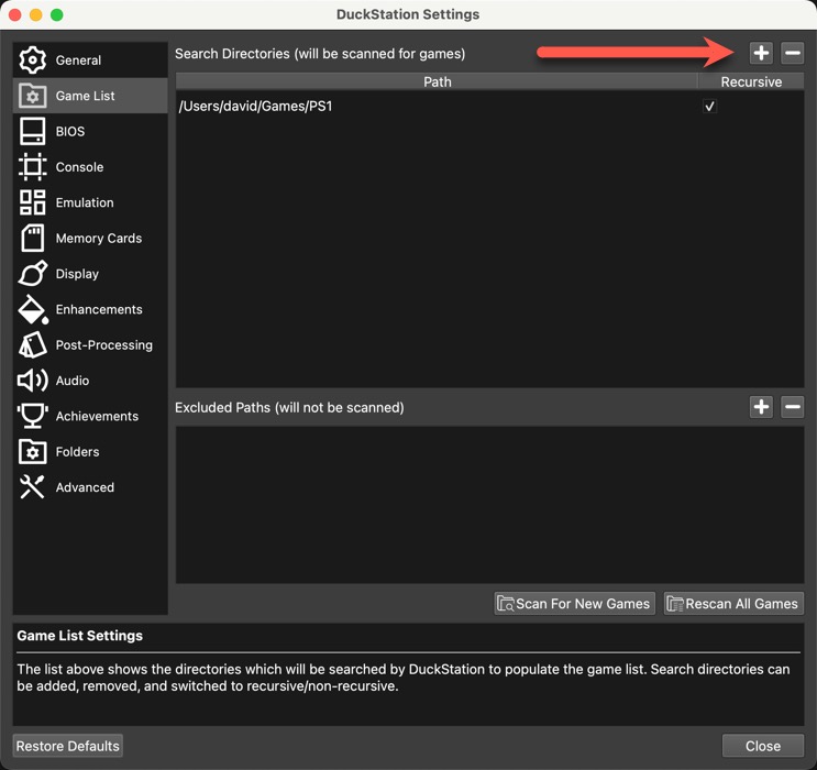Duckstation Game Directory Add