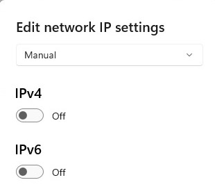 Selecting the option IPv4 in "Edit network IP settings."