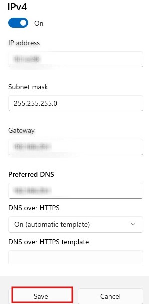 Fill all the required values of IPv4 and click Save