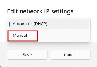 Clicking drop-down box to select "Manual" option.