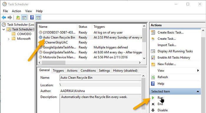 Pressing the "Run" button to test the task.