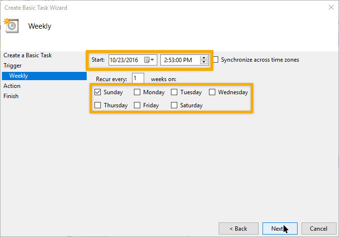 Setting up details for recurring task. 