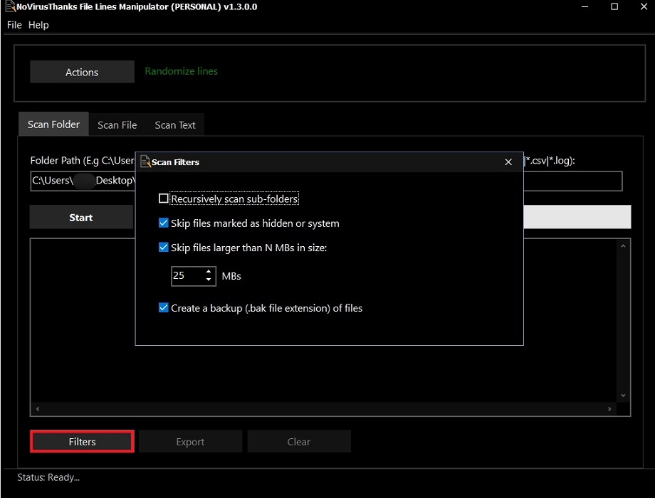 Clicking "Functions" button in File Lines Manipulator app.