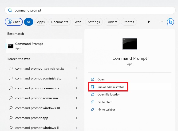 Running Command Prompt as administrator. 