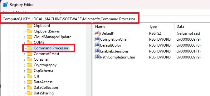 Navigating to path in Registry Editor. 