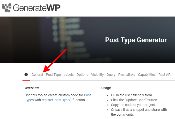 Generatewp Post Type Generator Information