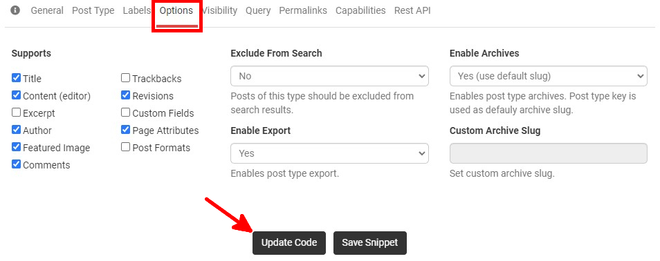Generatewp Post Type Generator Options