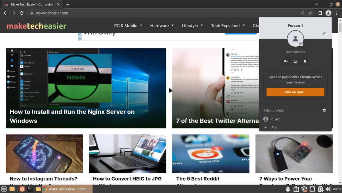 Google Chrome User Profile Screenshot