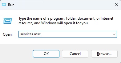 Typing "services.msc" in Run window.
