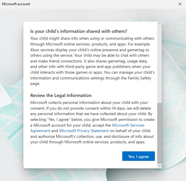Clicking "Yes, I agree" button on Consent form. 