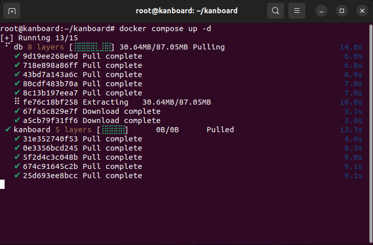 A terminal the building process for Docker Compose.
