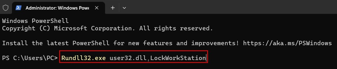Typing command in PowerShell. 