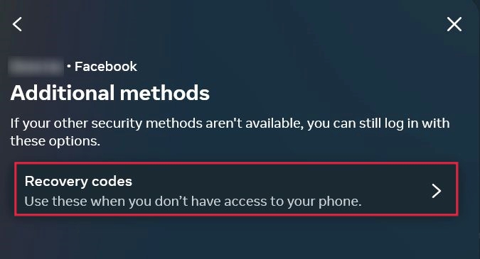 Pressing on "Recovery codes" option in Facebook Settings.