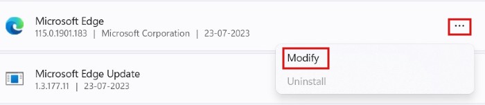 Clicking three-dot icon and selecting "Modify."