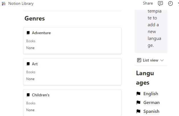 Using the free Notion template Notion Library to organize books