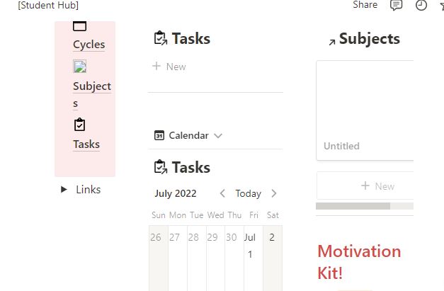 Tracking education activities with Student Hub Notion template.