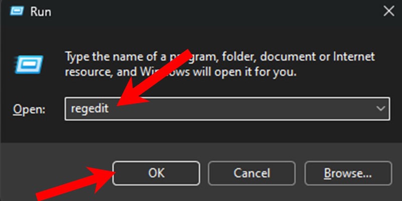 Typing "regedit"  in Run window.