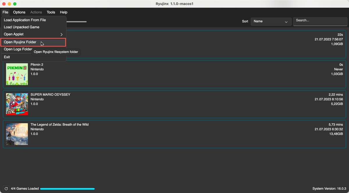 Open Ryujinx Folder