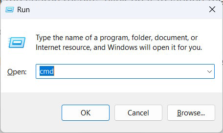Opening cmd from Run dialog.