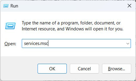 Opening Services app via Run window.