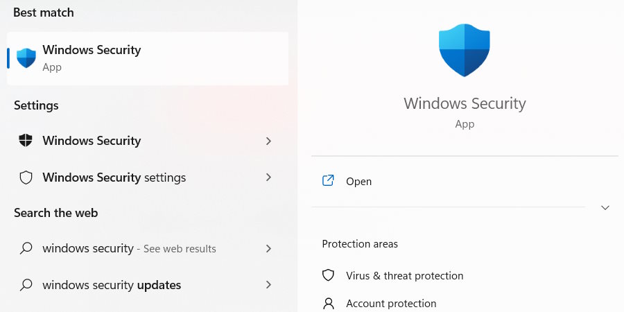 Typing Windows Security in Search.