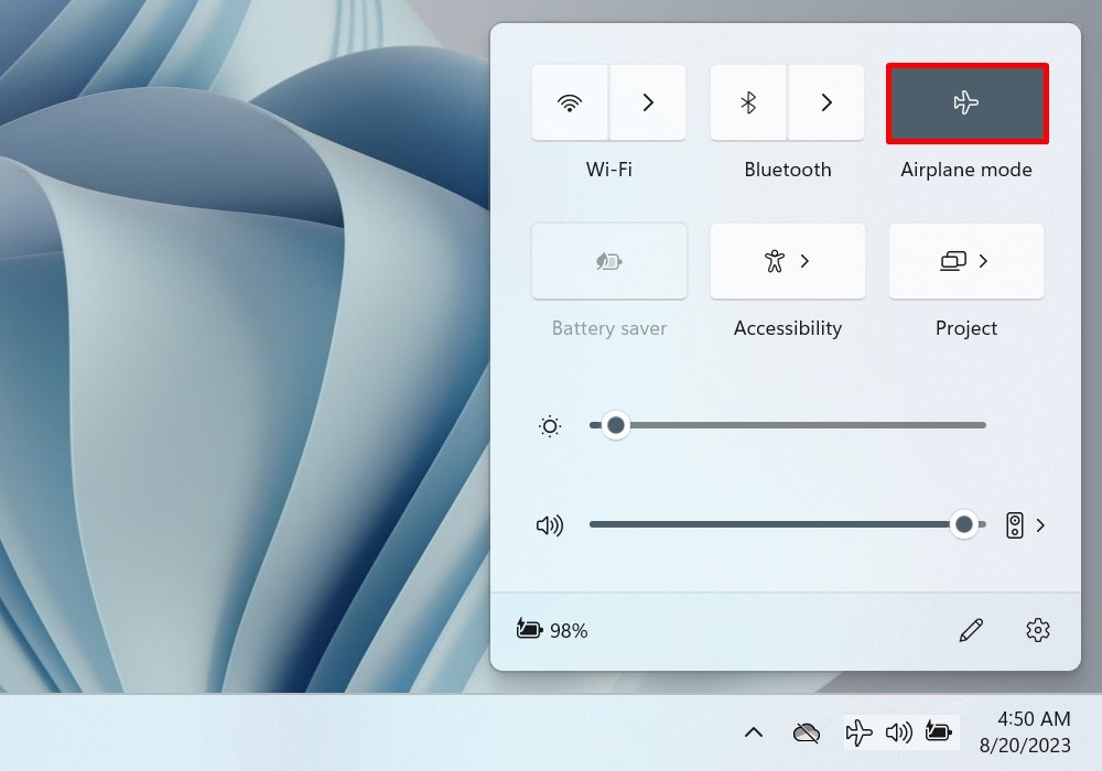 Clicking the "Airplane mode" in the Windows Action Center.