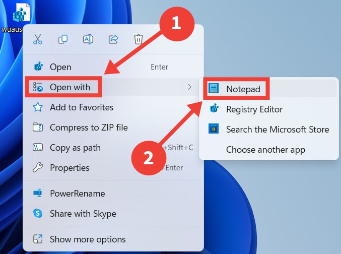 Process of opening "wuauserv" in Notepad.