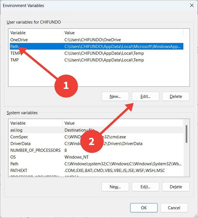 Process to Edit Environmental Variable.