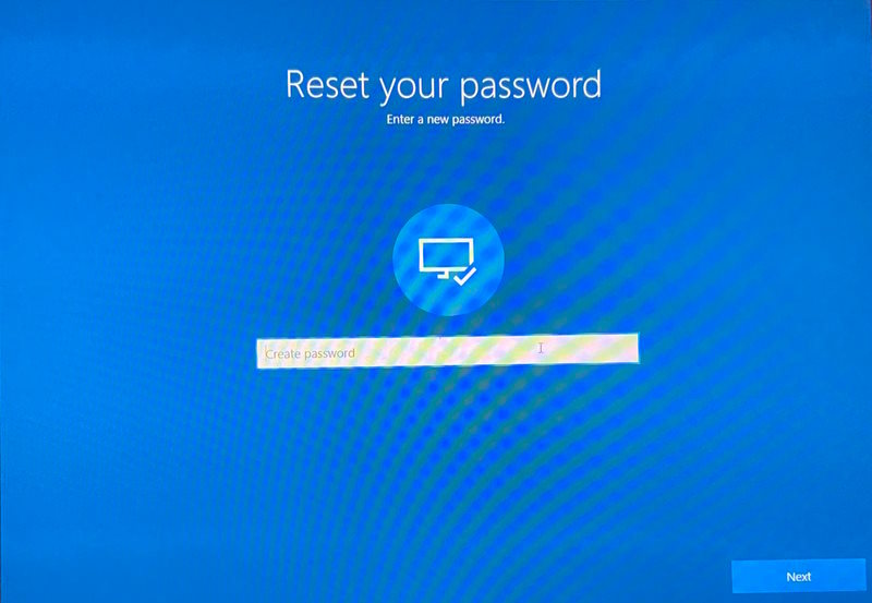 Creating a password when resetting a Microsoft Account.