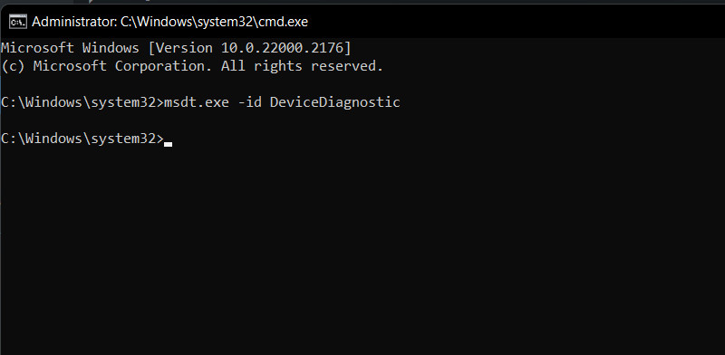 Running troublehsooter via Command Prompt.