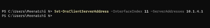 Enter command to set Dns Address using Powershell 