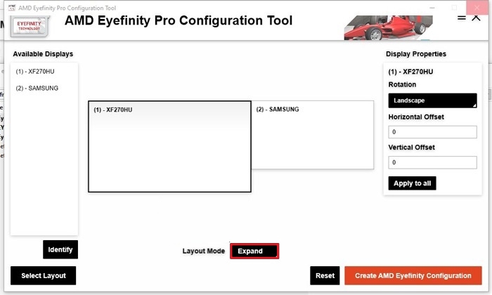 Clicking on "Expand" button in AMD Eyefinity Pro Configuration tool. 